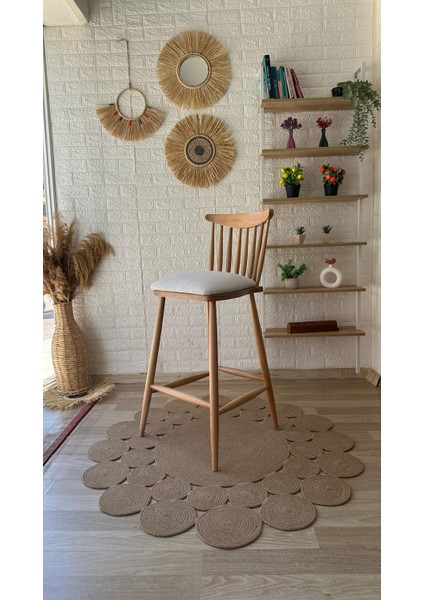 Concept Yıldız Bar Sandalyesi Teddy Krem Kumaş Naturel Ahşap Ada Sandalye Mutfak Sandalyesi