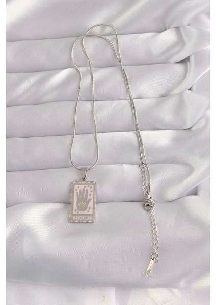 316L Çelik Gümüş Renk Pembe Mineli El Figür Tarot Kolye fiyatları