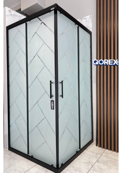 Ustaduş - Siyah - 6 mm Temperli Kum Cam Duşakabin H:190 Özel Seri Krom Aksesuar ( Sanat )