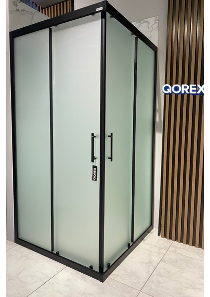 Ustaduş - Siyah - 6 mm Temperli Kum Cam Duşakabin H:190 Özel Seri Krom Aksesuar ( 1 )