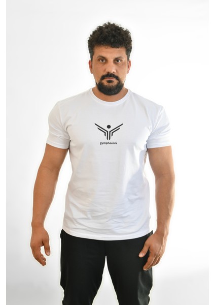 Beyaz Büyük Logolu Erkek Tshirt
