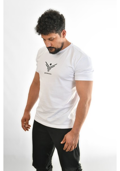 Beyaz Büyük Logolu Erkek Tshirt