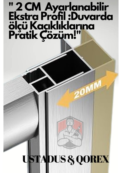 Ustaduş - Siyah - 6 mm Temperli Kum Cam Duşakabin H:190 Özel Seri Krom Aksesuar ( 1 )