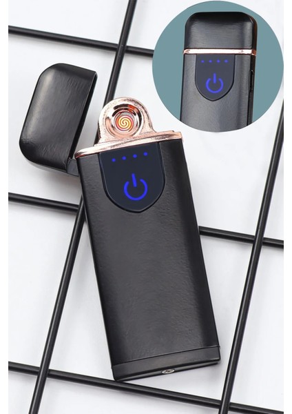 Kapaklı Işıklı USB Şarjlı Çakmak Alevsiz Elektronik Çakmak Rüzgarda Sönmez Kablo Dahil (368368)