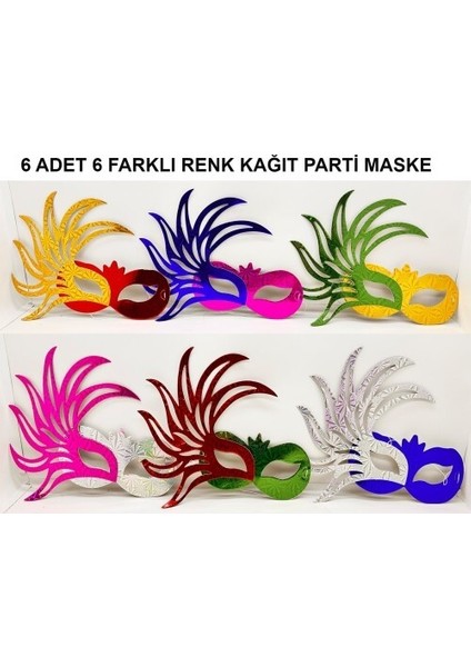 Rengarenk Kağıt Parti Balo Maskesi 6 Adet