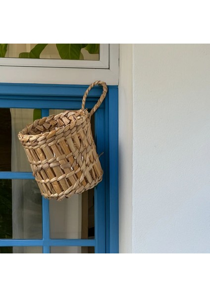 Dekoratif Çok Amaçlı Doğal El Yapımı Hasır Saksı Sepet / 10X10 cm
