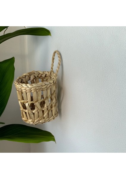 Dekoratif Çok Amaçlı Doğal El Yapımı Hasır Saksı Sepet / 10X10 cm