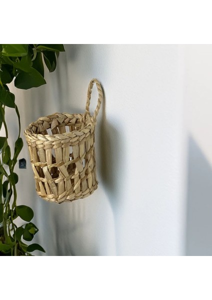 Dekoratif Çok Amaçlı Doğal El Yapımı Hasır Saksı Sepet / 10X10 cm fırsatları