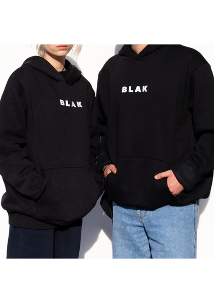 Logo Baskılı Oversize Fit Siyah Kapüşonlu Sweatshirt
