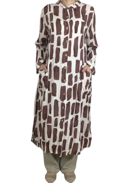 Kadın Önden Düğmeli Cepli Uzun Tunik Gömlek modelleri