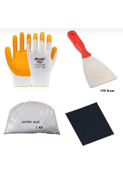 Duvar Tamir Seti(1 kg Saten Alçı,Eldiven,Spatula,Zımpara)