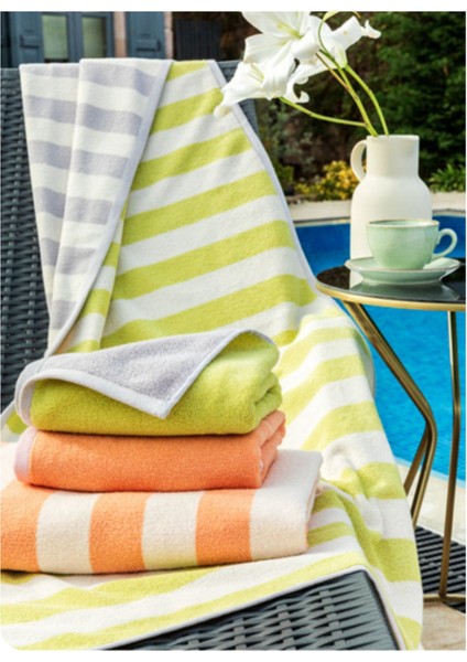 Double Color Strıpe Plaj Havlusu 70 x 145 Yeşil-Gri modelleri