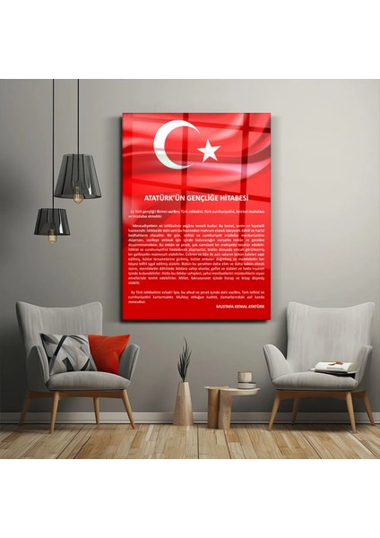 Cam Tablo Atatürk'ün Gençliğe Hitabesi - Duvar Dekorasyonu - Ofis Dekorasyonu - Dk