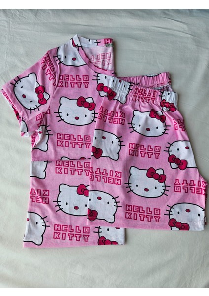 Pembe Baskılı Şortlu Pijama Takımı