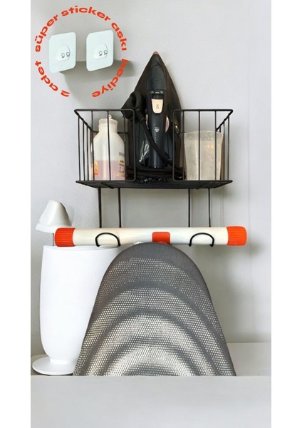 Kapı ve Duvara Monte Ütü ve Ütü Masası Düzenleyici Organizer Süper Sticker Askı(Ütü Askısı)