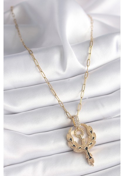 316L Çelik Gold Renk Zirkon Taşlı Anka Kuşu Model Kadın Kolye fiyatları