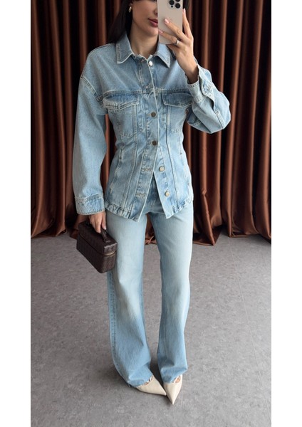Belden Oturtmalı Denim Ceket