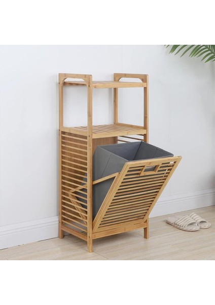Bambu Raflı Çamaşır Sepeti 45X30X100CM