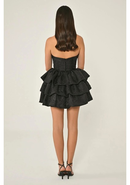 Kadın Abiye Boyundan Çapraz Askılı Jakarkısa Elbise