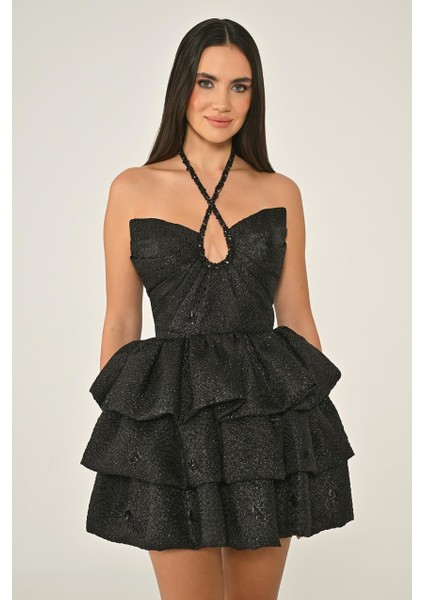 Kadın Abiye Boyundan Çapraz Askılı Jakarkısa Elbise fırsatları