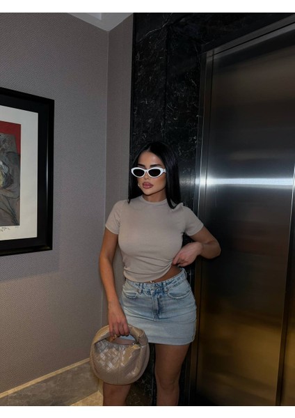 Bisiklet Yaka Crop Top T- Shirt