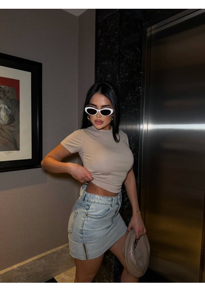 Bisiklet Yaka Crop Top T- Shirt modelleri