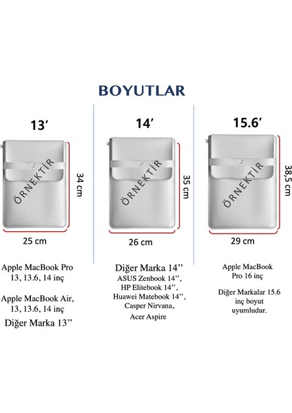 MacBook Pro, Air ve Diğer Uyumlu Laptop Kılıfı 13’ 14’ 15' Inç Notebook Vegan Suni Deri Çanta