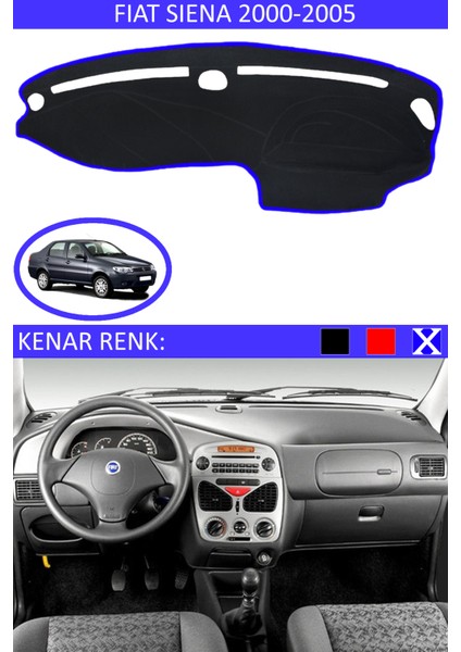 Fiat Siena 2000-2005 Için Uygun Torpido Koruma Halısı Siyah Kenar Renk Mavi