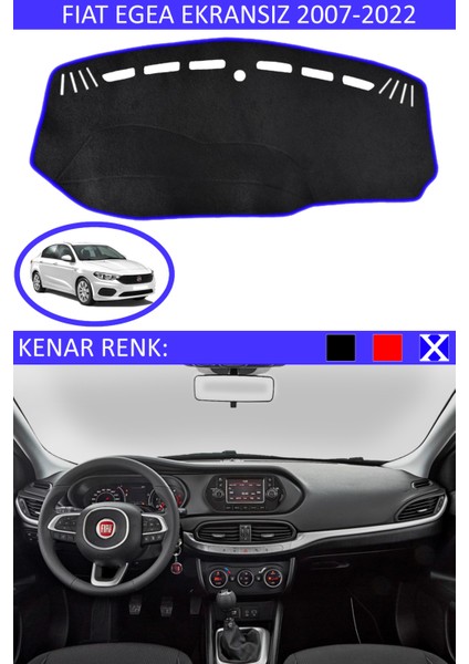 Fiat Egea Ekransız 2007-2022 Için Uygun Torpido Koruma Halısı Siyah Kenar Renk Mavi