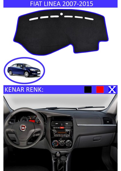 Fiat Linea 2007-2015 Için Uygun Torpido Koruma Halısı Siyah Kenar Renk Mavi