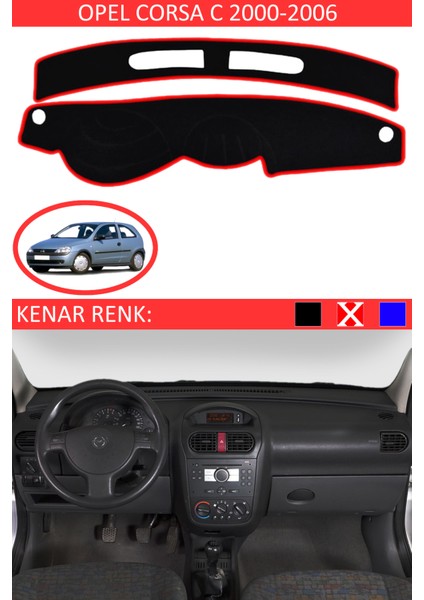 Opel Corsa C 2000-2006 Için Uygun Torpido Koruma Halısı Siyah Kenar Renk Kırmızı