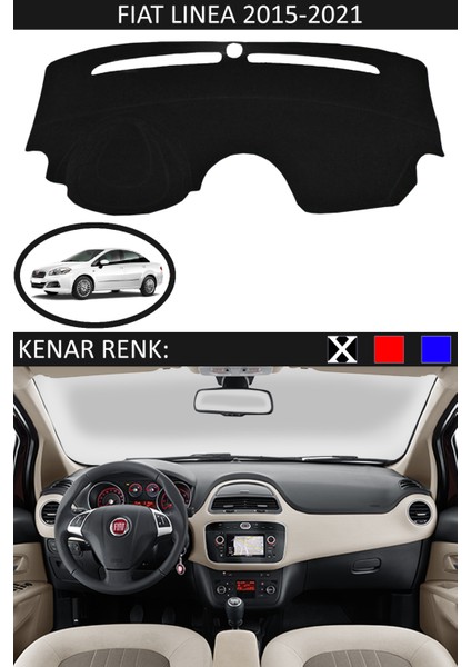 Fiat Linea 2015-2020 Için Uygun Torpido Koruma Halısı Siyah Kenar Renk Siyah