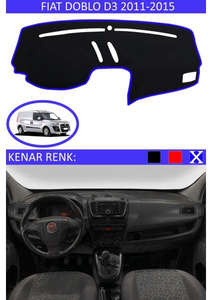 Fiat Doblo D3 2011-2015 Için Uygun Torpido Koruma Halısı Siyah Kenar Renk Mavi