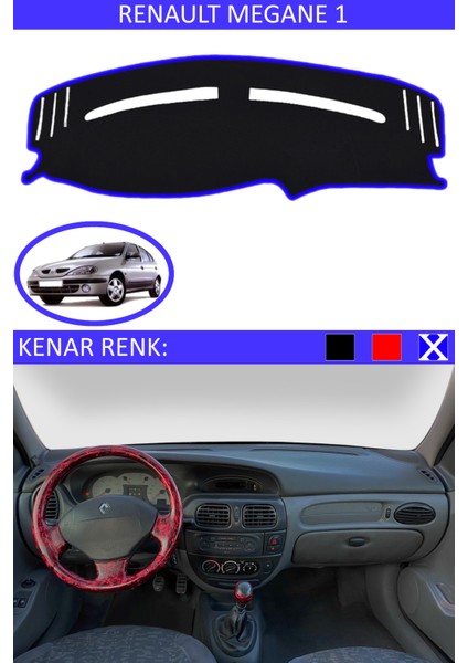 Renault Megane 1 Için Uygun Torpido Koruma Halısı Siyah Kenar Renk Mavi