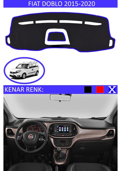 Fiat Doblo 2015-2020 Modelleri Için Uygun Torpido Koruma Halısı Siyah Kenar Renk Mavi