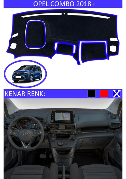 Opel Combo 2018+ Için Uygun Torpido Koruma Halısı Siyah Kenar Renk Mavi