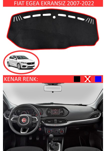 Fiat Egea Ekransız 2007-2022 Için Uygun Torpido Koruma Halısı Siyah Kenar Renk Kırmızı