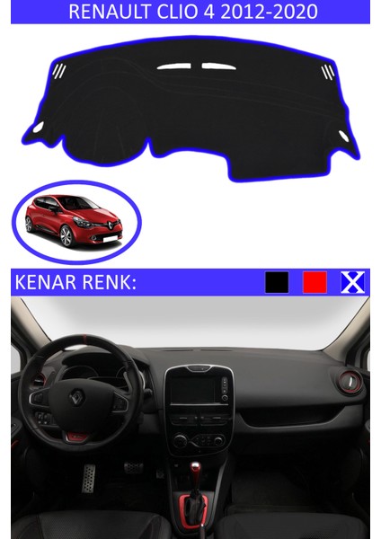 Renault Clio 4 2012-2020 Için Uygun Torpido Koruma Halısı Siyah Kenar Renk Mavi