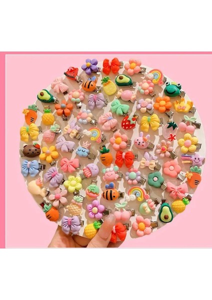 Sevimli Karikatür Ördek Çilek Kurdela Fiyonk Meyve Sebze Karışık Tatlı Tokalar 10 Adet