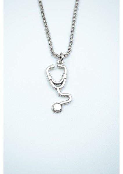 Doktor Steteskop Gümüş Kaplama Örme Zincir Kolye