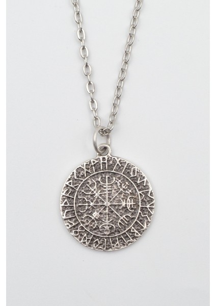 Vegvisir Viking Pusulası Zincir Kolye - Gümüş Kaplama - Erkek Kadın Kolye - KOD:1050