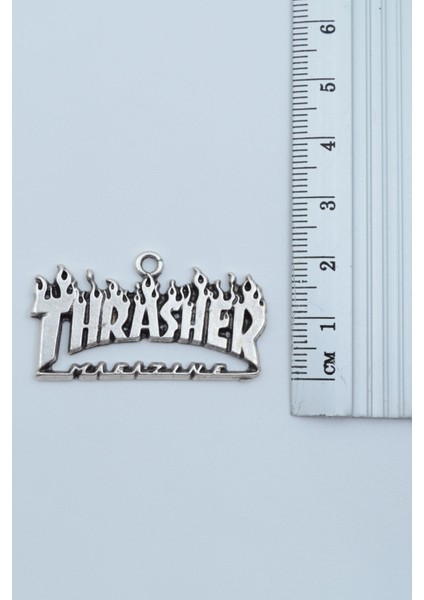 Thrasher Magazine Gümüş Kaplama Deri İp Kolye