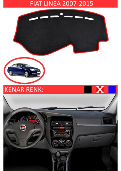 Agarta Fiat Linea 2007-2015 Için Uygun Torpido Koruma Halısı Siyah Kenar Renk Kırmızı