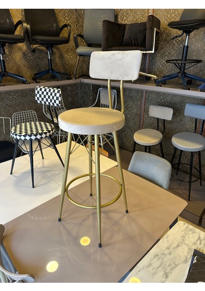 Yeni Mila Bar Sandalyesi Mat(Eskitme) Gold Bej Babyface Kumaş.75 cm Oturum Yüksekliği modelleri