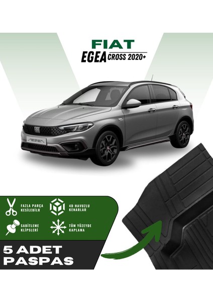Fiat Egea Cross 2020+ Uyumlu 5'li Paspas Seti Yüksek Kalite Kesilebilir Universal Oto Paspas