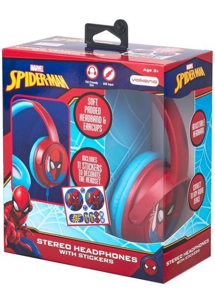Kablolu Mikrofonlu Kulaklık Marvel Spiderman Örümcek Adam Kulaklık Lisanslı MV-6513-SP 11 Adet Sticker Ile Birlikte