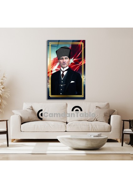 Atatürk ve Bayrak Cam Tablo