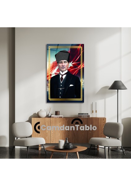 Atatürk ve Bayrak Cam Tablo
