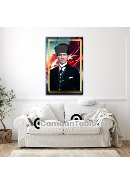 Atatürk ve Bayrak Cam Tablo