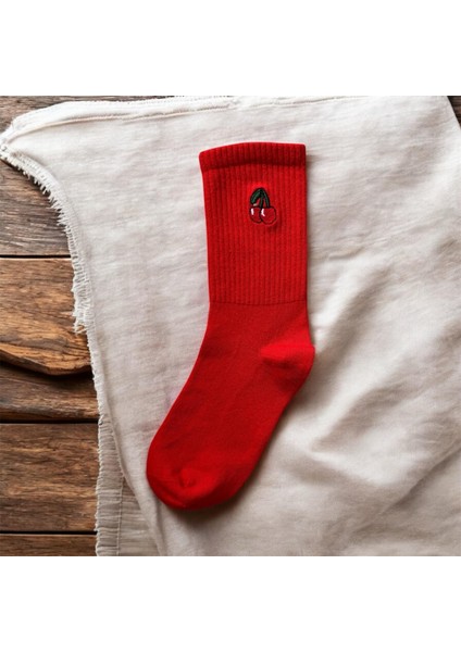 Renkli Tasarım Meyve Nakışlı Socket Unisex Çorap